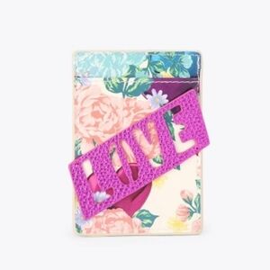 NWOT Kurt Geiger Floral Card Holder with Purple LOVE Detail